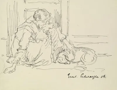Crouching Girl With Dog