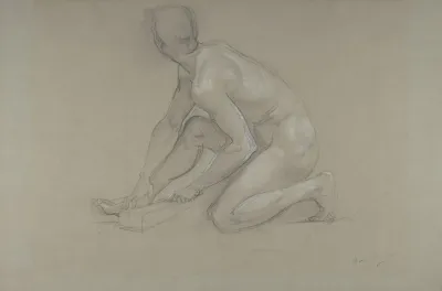 Crouching Nude Male Figure