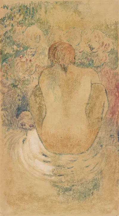 Crouching Tahitian Woman Seen From The Back