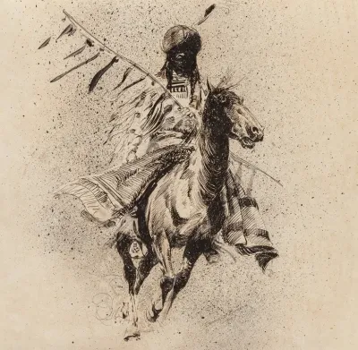 Crow Indian Rider With Lance And Blanket