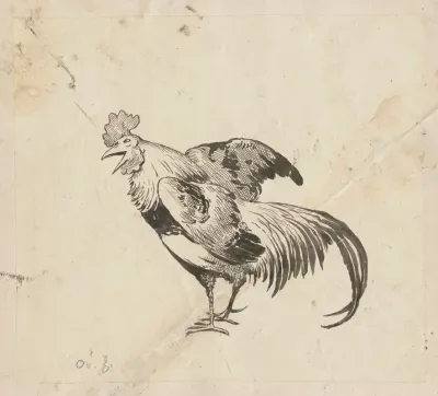 Crowing Rooster With Outspread Wings