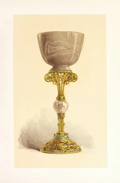 Cup Or Chalice In Oriental Onyx Mounted In Enamelled Gold