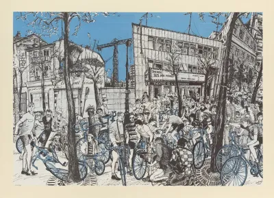 Cyclistes Devant Le Theatre De Lest Parisien