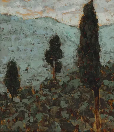 Cypresses Under The Mountain