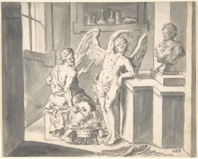 Daedalus Forming The Wings Of Icarus Out Of Wax