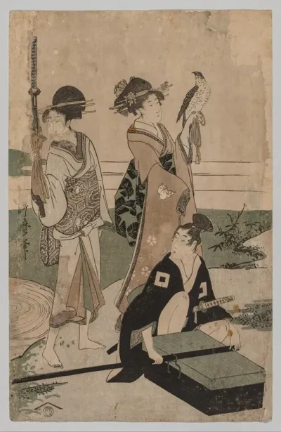 Daimyo And His Retinue Crossing A Stream In Plain Near Fuji
