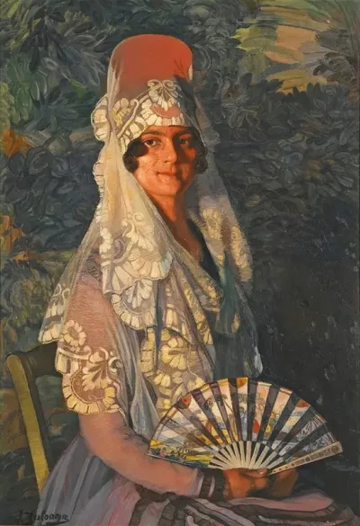 Dama Con Mantilla Y Abanico Lady With Mantilla And Fan