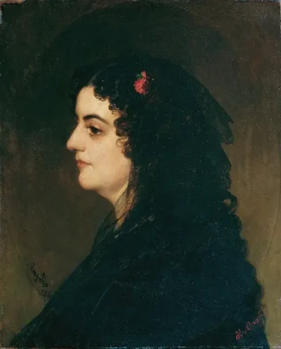 Dame Im Profil Mit Schleier Und Nelke