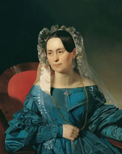 Dame In Blauem Kleid