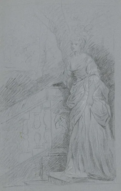 Dame In Ganzer Figur Auf Einer Freitreppe