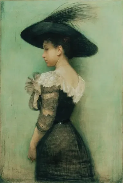 Dame Mit Schwarzem Kleid Und Hut Alice Hauser