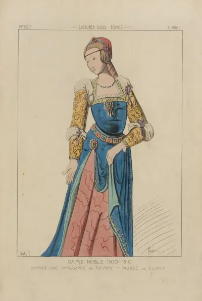 Dame Noble 1500 1510 Dapres Une Tapisserie Du Temps Musee De Cluny Xvie Siecle Costumes Civils Femmes Flandre