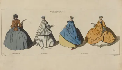 Dames Francaises 1729 Gravures Du Temps Le Manteau Le Casaquin Les Paniers