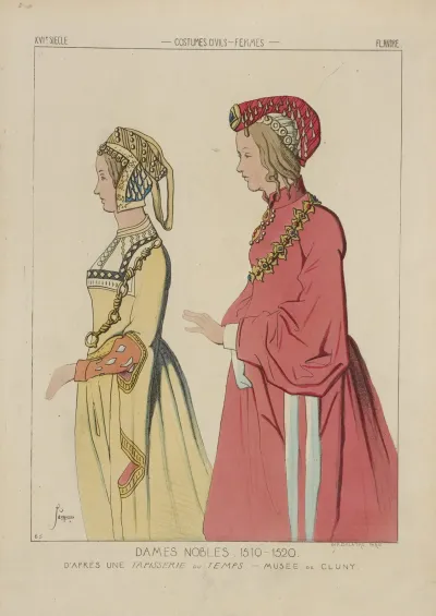 Dames Nobles 1510 1520 Dapres Une Tapisserie Du Temps Musee De Cluny Xvie Siecle Costumes Civils Femmes Flandre