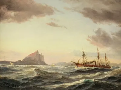 Dampfschiff Vor Dem Fels Von Gibraltar