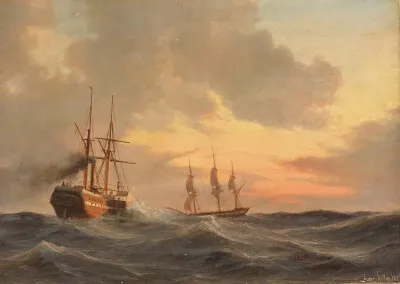 Dampfsegler Und Dreimaster Auf Bewegter See
