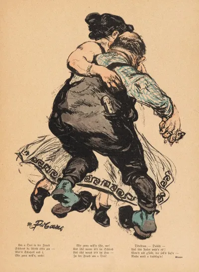 Dancing Couple With Poem Beginning Um A Drei Jugend