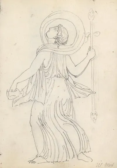 Dancing Maenade With Thyrsus And Small Amphora