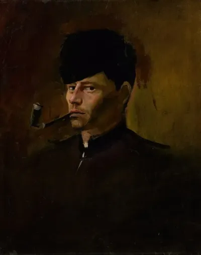 Dandy In Fur Cap With Pipe