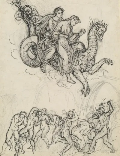 Dante And Virgil Riding On The Back Of Geryon