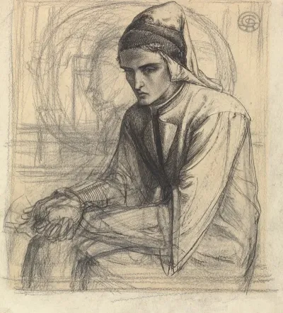 Dante In Meditation Holding A Pomegranate