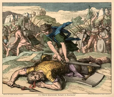 David Uberwindet Goliath Im Zweikampf David Slaying Goliath
