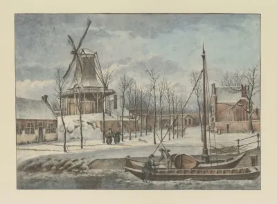 De Doelmolen De Raampoort De Stadswal En De Huizen Aan De Korte Geusestraat Nu Wilsonsplein Vanaf De Raamgracht In De Sneeuw