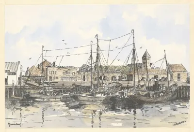 De Haven Van Ijmuiden Met Rechts Op De Achtergrond Het Ned Herv Kerkje De In 1880 Gebouwde Kerk Is In 1968 Afgebroken