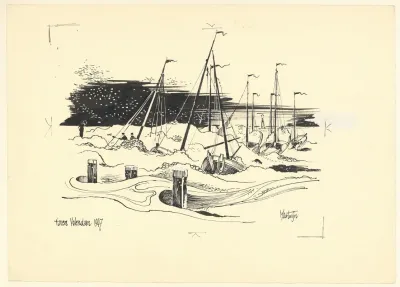 De Haven Van Volendam In De Winter Met Kruiend Ijs