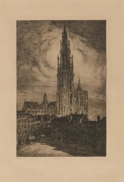 De Kathedraal Van Antwerpen Gezien Van De Grote Markt