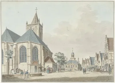 De Markt Te Vlaardingen Met De Kerk En Het Stadhuis