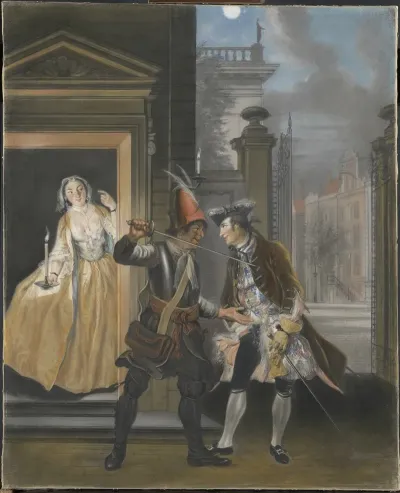 De Omkopingsscene Uit Het Tweede Bedrijf Van Het Blijspel Hopman Ulrich Of De Bedrogen Gierigheid Van Johan Van Paffenrode 1661