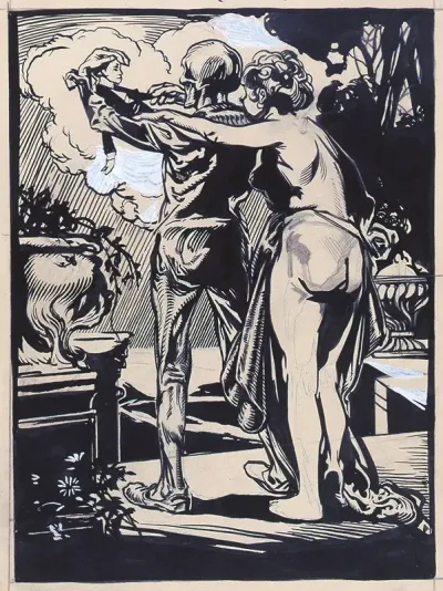 Death Holding A Puppet And A Naked Woman