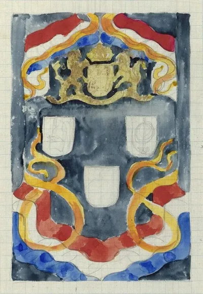 Decoratief Ontwerp Met Het Rijkswapen Vlaggen En Vaandels