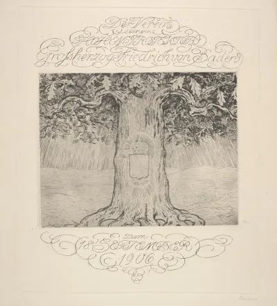 Dedication Card For The Grand Duke Of Baden Frederick I Of Baden With An Image Of An Oak Tree