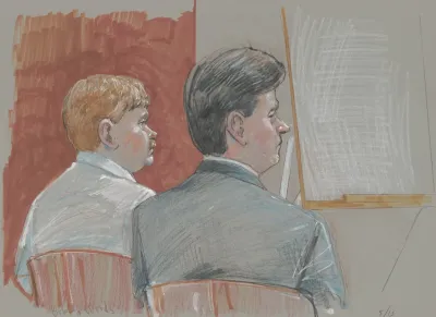 Defendant Bobby Wayne Woods With His Lawyer During His Trial For Murder Kidnapping And Assault