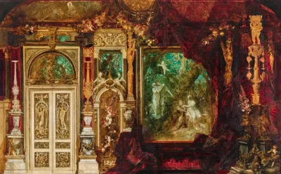 Dekorationsentwurf Fur Das Schlafzimmer Kaiserin Elisabeths In Der Hermesvilla Mittelszene Ein Sommernachtstraum