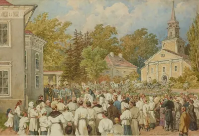 Delegation From The Krysowice Commune Thanking The Emperor For Money Donated For The Building Of The School
