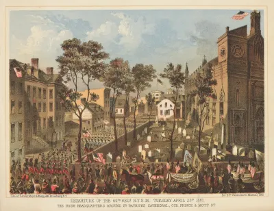 Departure Of The 69th Regt N Y S M Tuesday April 23d 1861 The Irish Headquarters Around St Patricks Cathedral Cor Prince Mott St