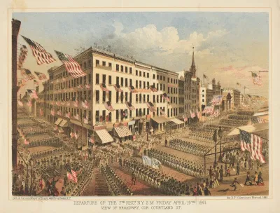 Departure Of The 7th Regt N Y S M Friday April 19thd 1861 View Of Broadway Cor Courtland St