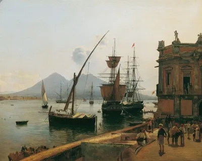 Der Hafen Von Neapel Mit Vesuv