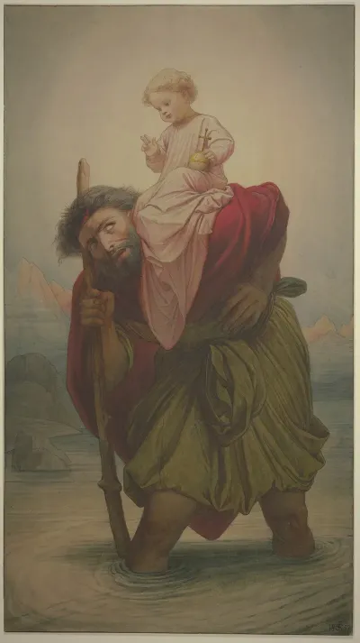 Der Heilige Christophorus Mit Dem Jesuskind Im Flus 1857