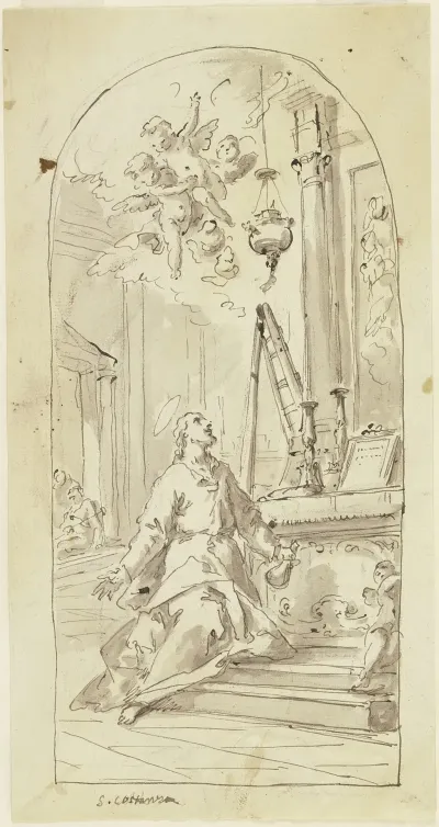 Der Heilige Costanzo Di Ancona Vor Dem Altar Kniend