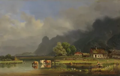 Der Kochelsee Mit Den Hausern Von Schlehdorf