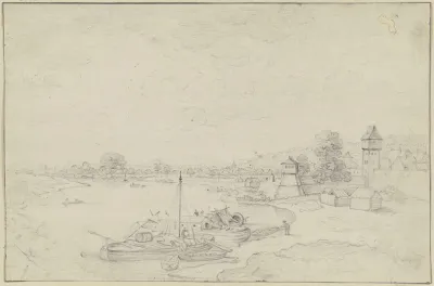 Der Main Bei Sachsenhausen Rechts Die Stadtmauer Im Vordergrund Boote