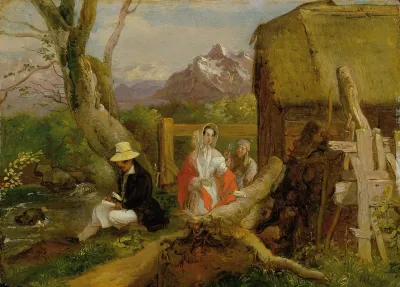 Der Maler Und Spazierganger In Der Landschaft Idyll