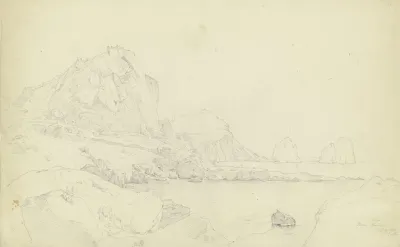 Der Monte Castiglione Mit Der Festung Auf Der Spitze Im Hintergrund Auf Dem Monte Tibero Die Villa Jovis Rechts Die Faraglioni Vor Capri