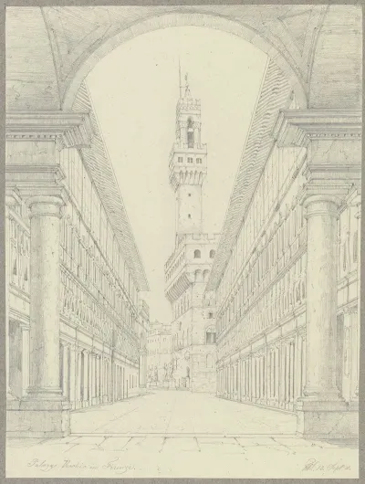 Der Palazzo Vecchio In Florenz Vom Hof Der Uffizien Aus Gesehen