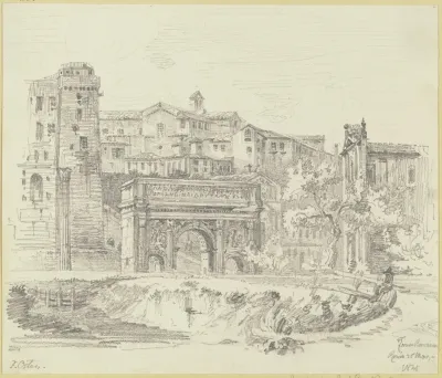 Der Triumphbogen Des Septimius Severus Und Die Curia Iulia Auf Dem Forum Romanum In Rom