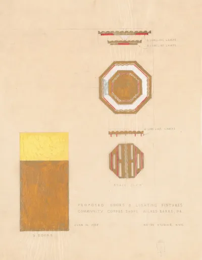 Design Drawings For Community Coffee Shops Wilkes Barre Pa Proposed Doors And Lighting Fixtures Lumiline Light Fixture And Door Elevations And Plan